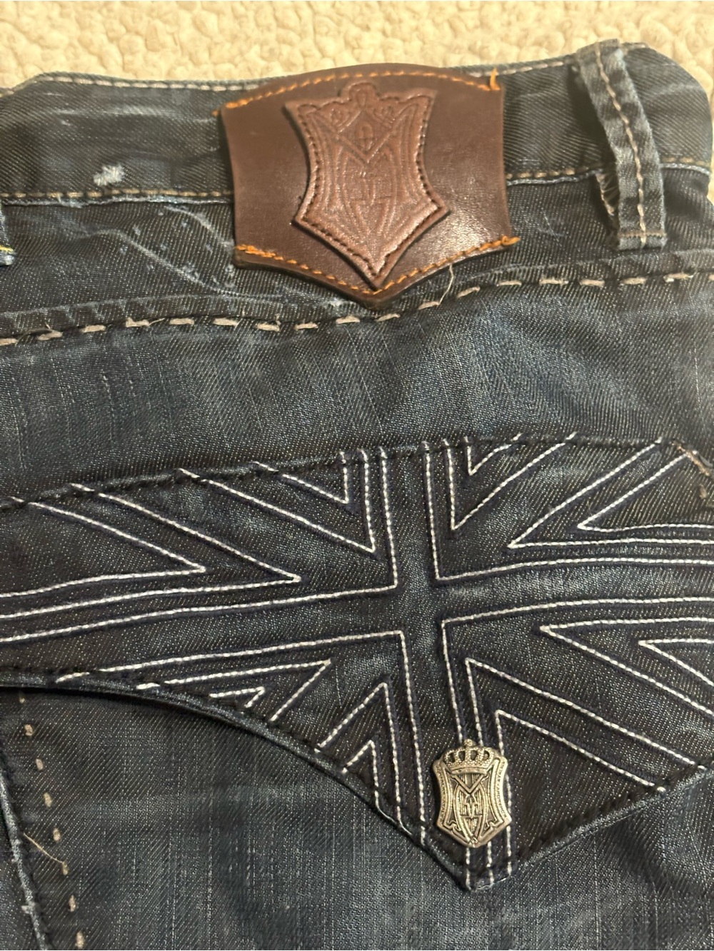 Men's Dark Blue Denim Jeans with Contrast Stitching